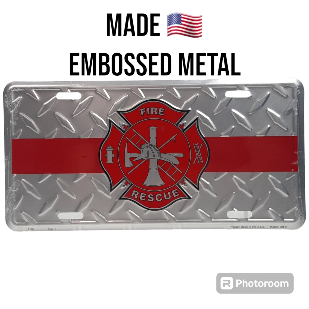 FIREMAN Rescue Metal License Embossed Diamond Plate Embossed Car Truck Sign Gift